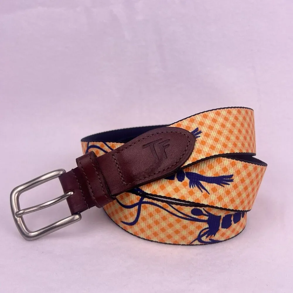 Thomas Bates True Flies Men's Belt 42” Fish Lure Orange Gingham